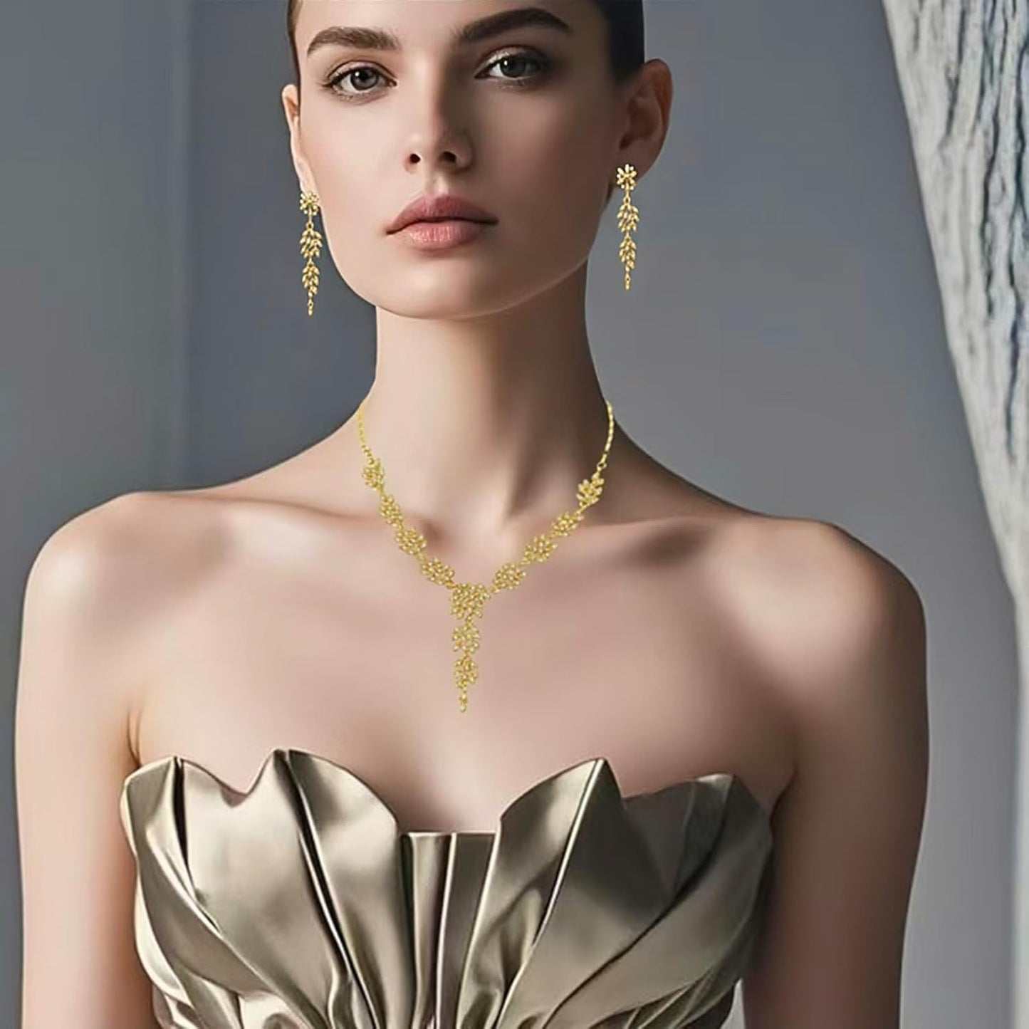 la luen Long Wedding Brides Necklace Earring Sets Rhinestone Statement Necklace Jewelry for Women Party Prom Engagement Bridesmaid Gifts