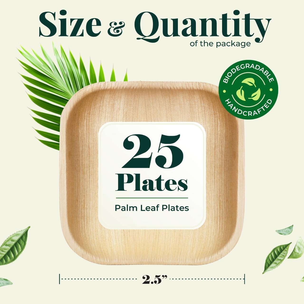 Palm Leaf Bamboo Plate Disposable 2.5 Inch Biodegradable Compostable Best Alternative To Wooden Plastic Paper Plate By KoalaLove (2.5 Inch 25 Mini Sushi)