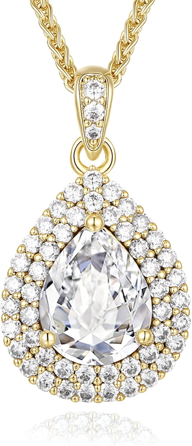 Gold Necklace for Women-Teardrop Birthstone Pendant-18K Gold Plated Chain with Light-Up Gift Box, Jewelry for Women,Anniversary Birthday Gifts for Her Wife Girlfriend Mom,Womens Jewelry