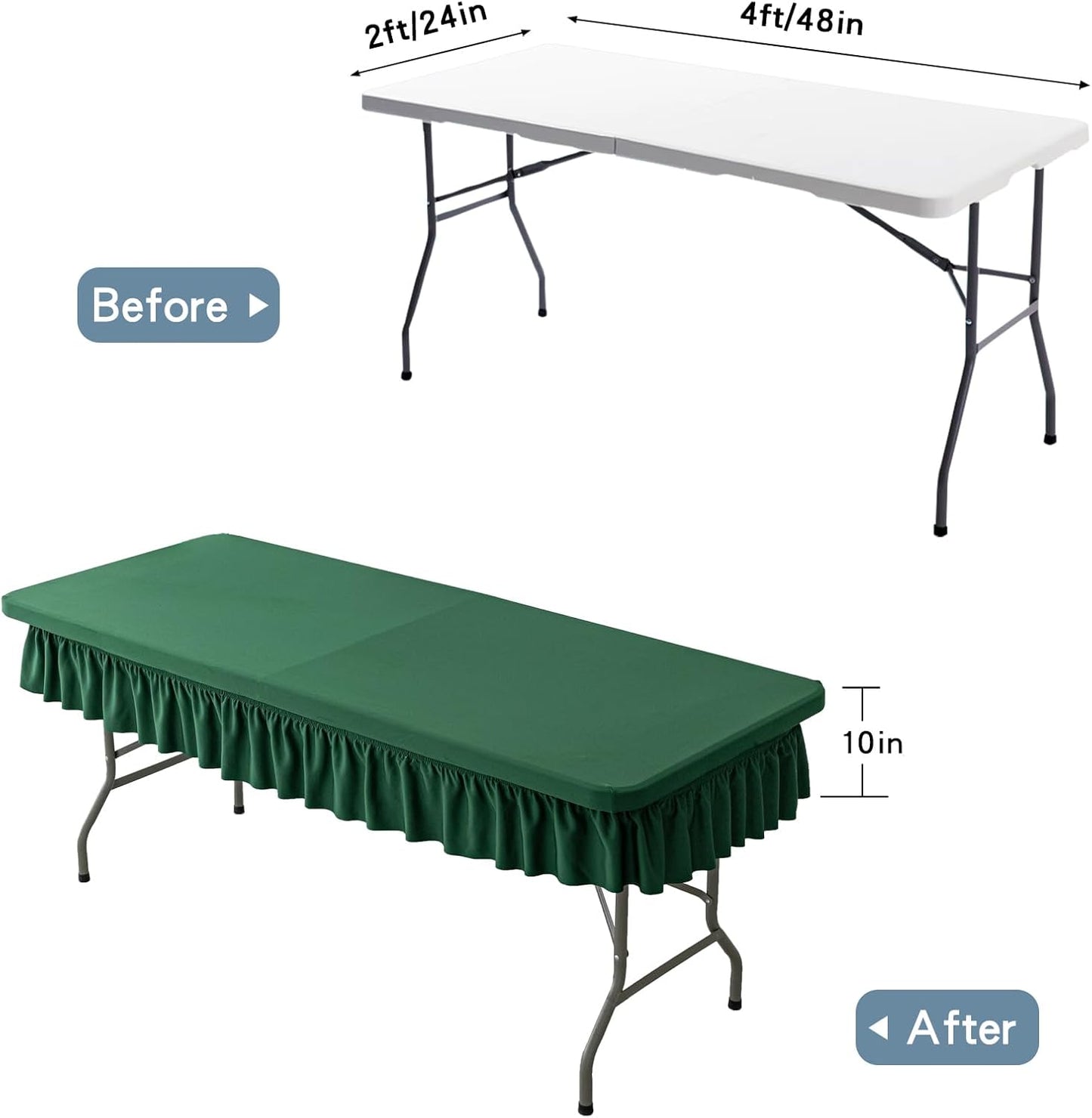 4ft Dark Green Stretch Tablecloth for Rectangular Tables - Flared Wrap Design, Waterproof, Wrinkle-Resistant, Washable - Ideal for Weddings, Parties, Banquets & Table Protection