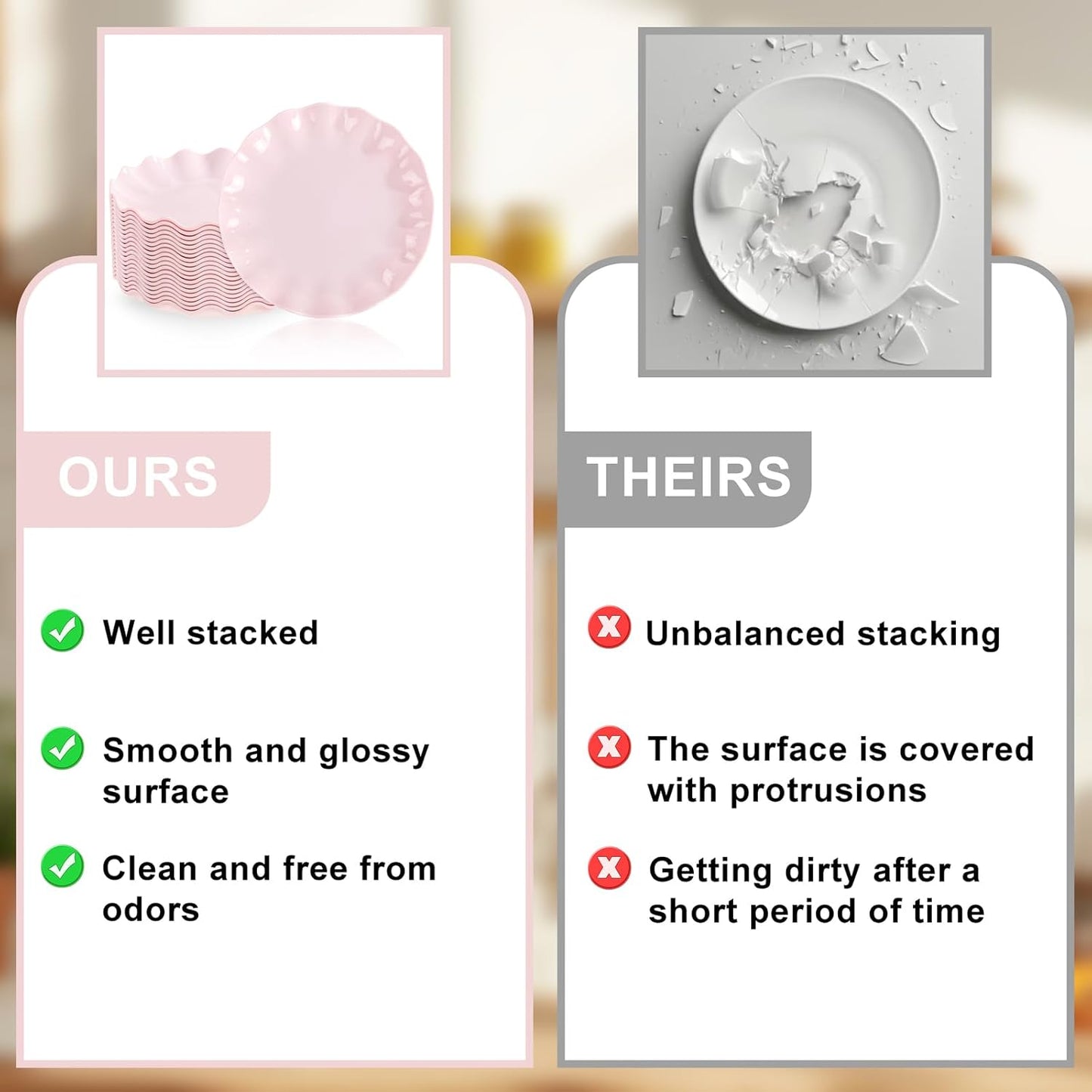 LIYH 20 Pcs 10 Inch Pink Scalloped Plastic Plates Reusable - Unbreakable Plastic Wavy Plates for Weddings Party Outdoor Picnics Dishwasher Safe BPA Free 10" Dinner Plate