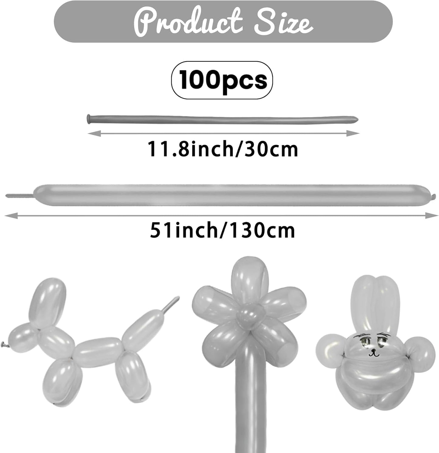 100Pcs Silver Grey 260 Balloons, Long Balloon for Tying Balloon Arch, Long Skinny Balloons for Twisting Ballons Animal balloons Birthday Party Wedding Festival Decorations