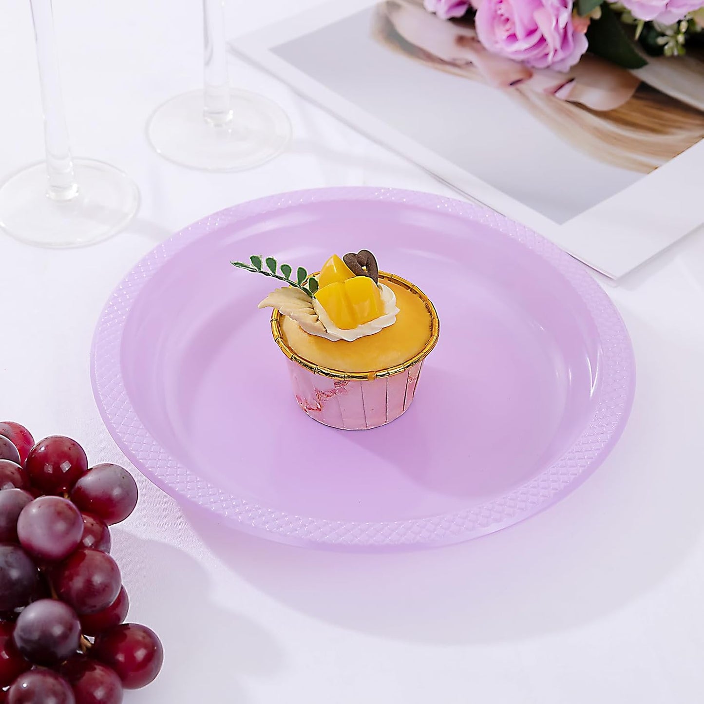 WELLIFE Lavender Party Plates 9 Inch -150 Count, Disposable Plastic Dinner Plates for Party Easter Mother's Day Wedding Birthday Picnic Graduation