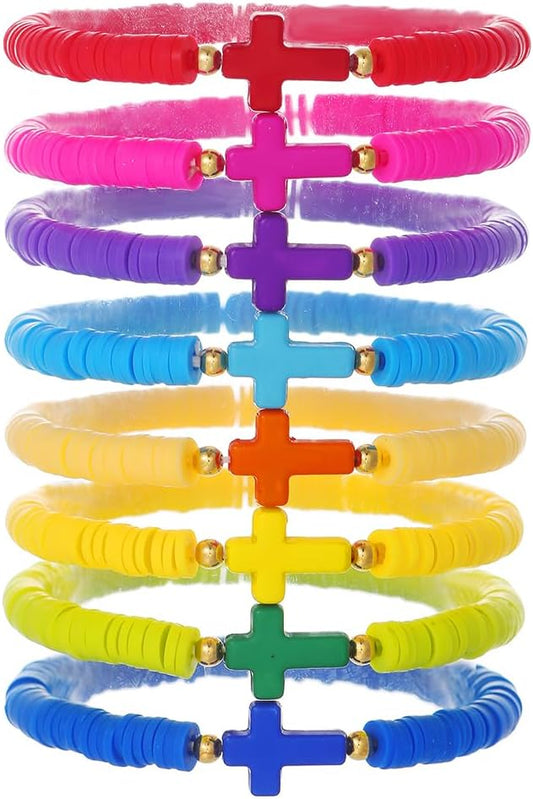 Friendship Bracelets Boho Stackable Bracelets for Women Surfer Heishi Clay Bead Bracelets Stretch Preppy Bracelets Colorful Boho Bracelets for Women