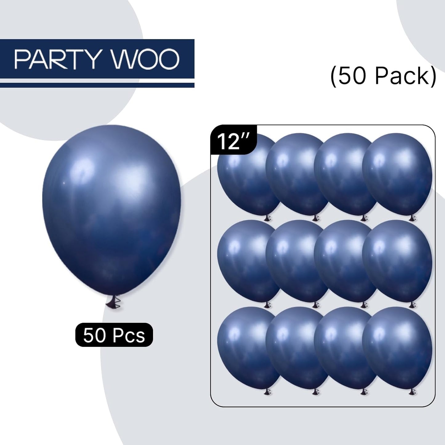 PartyWoo Metallic Navy Blue Balloons 50 pcs 12 Inch Metallic Dark Blue Latex Helium Balloons for Graduation New Year Weddings Father's Day Baby Shower Birthday Party Decorations Blue-G113
