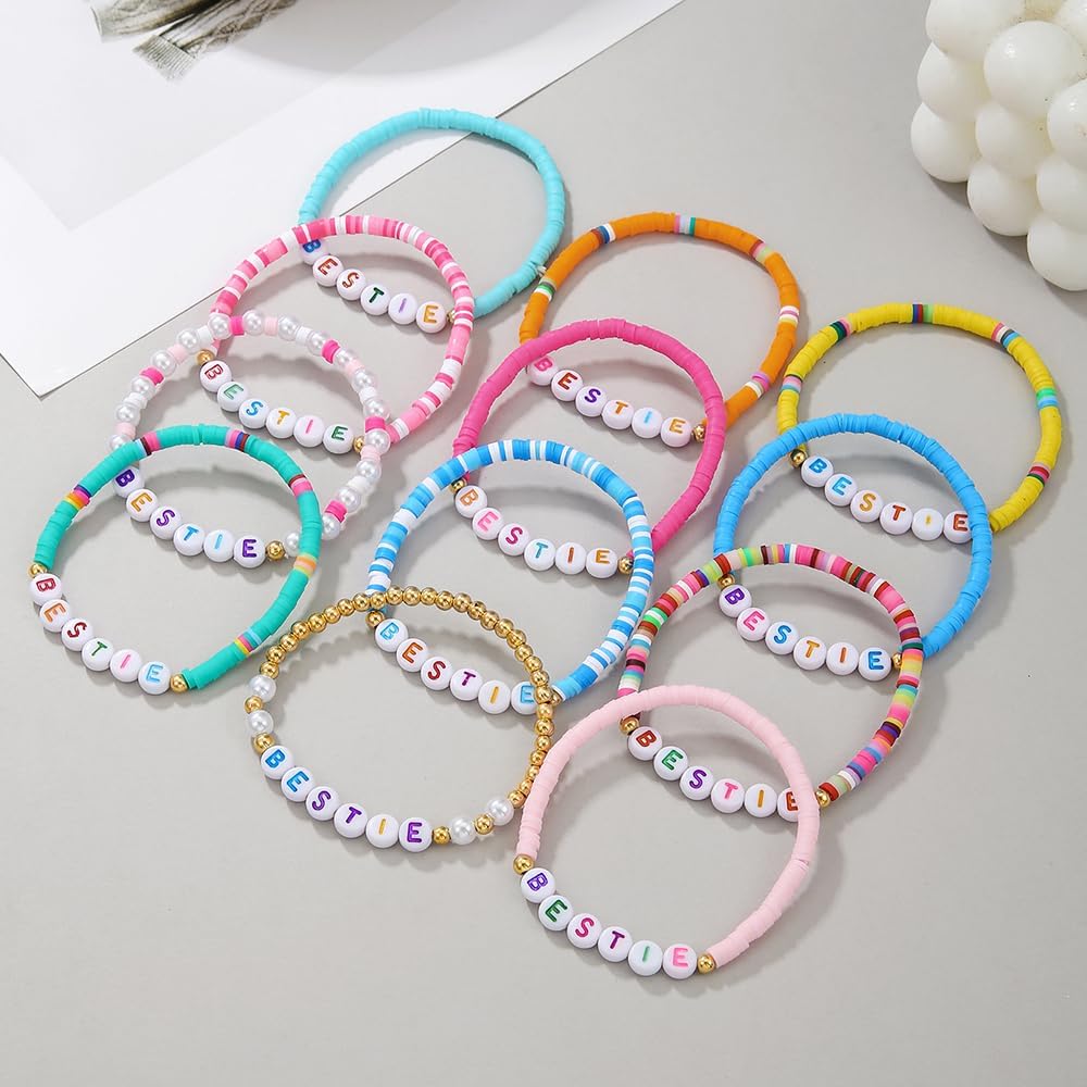 Friendship Bracelets Boho Stackable Bracelets for Women Surfer Heishi Clay Bead Bracelets Stretch Preppy Bracelets Colorful Boho Bracelets for Women