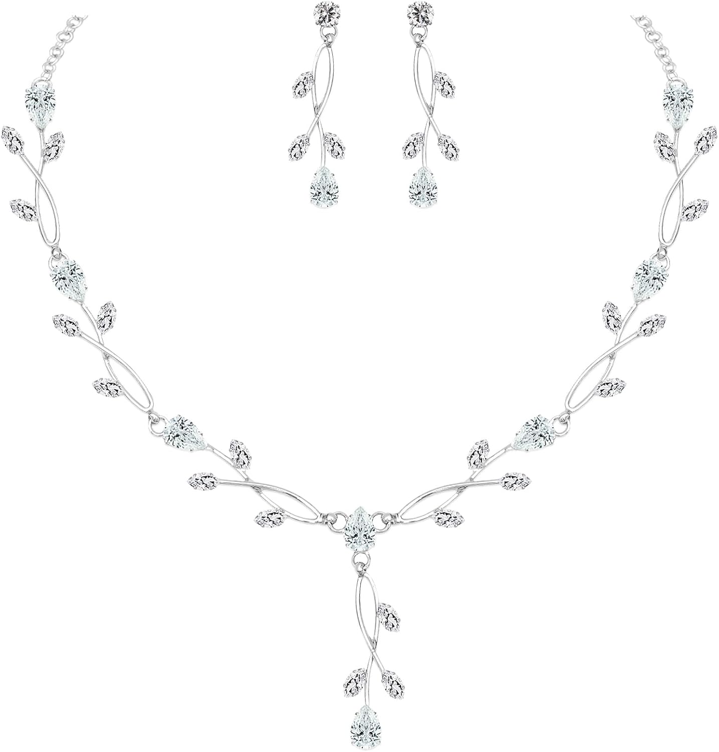 Elegant Bridal Jewelry Sets Clear Cubic Zirconia Wedding Necklace Earrings Bracelet Set for Birdes Bridesmaids CZ Prom Jewelry