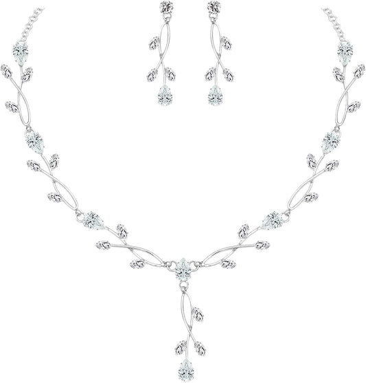 Elegant Bridal Jewelry Sets Clear Cubic Zirconia Wedding Necklace Earrings Bracelet Set for Birdes Bridesmaids CZ Prom Jewelry