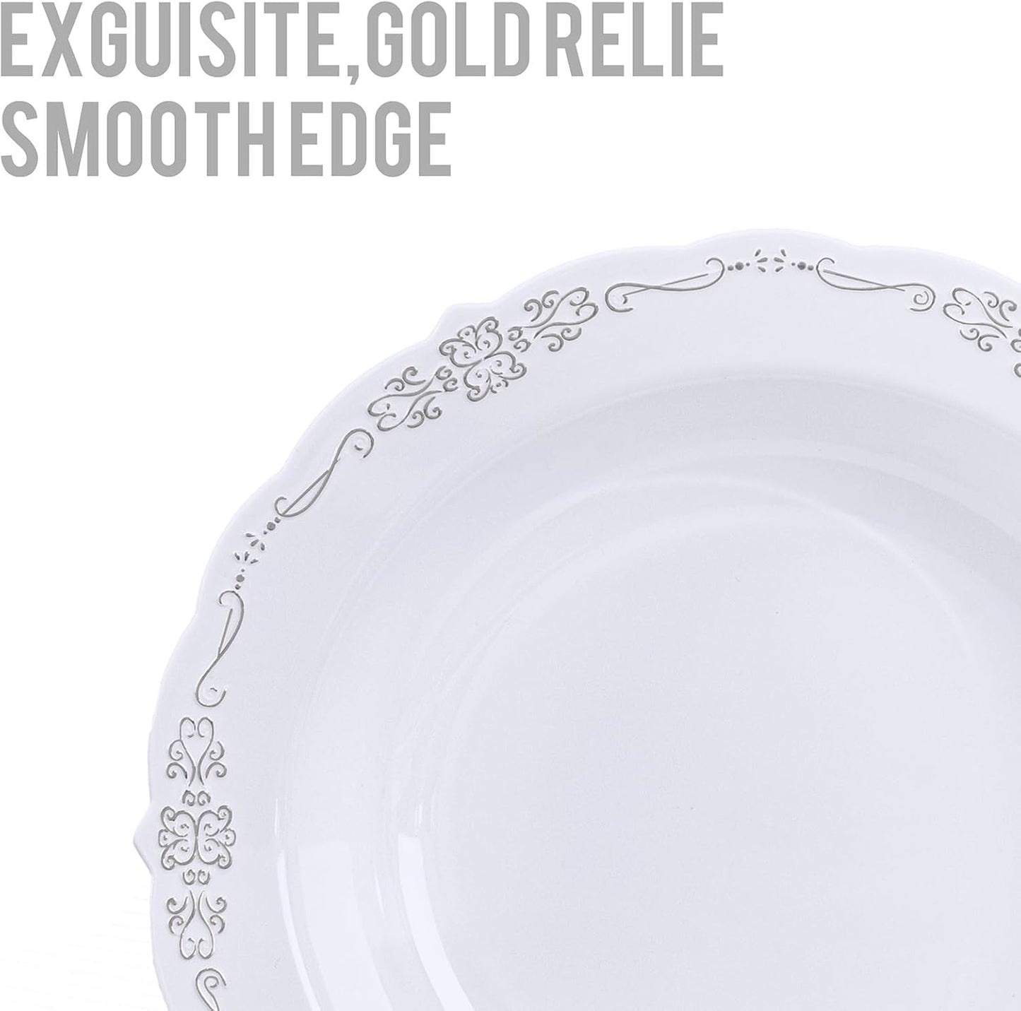 DaYammi 100 Pack Plastic Bowls with Silver Rim, 12oz Disposable Soup Bowls, Heavy Duty Dinner Bowls for Weddings, Parties, Dinners, Catering and Everyday Use