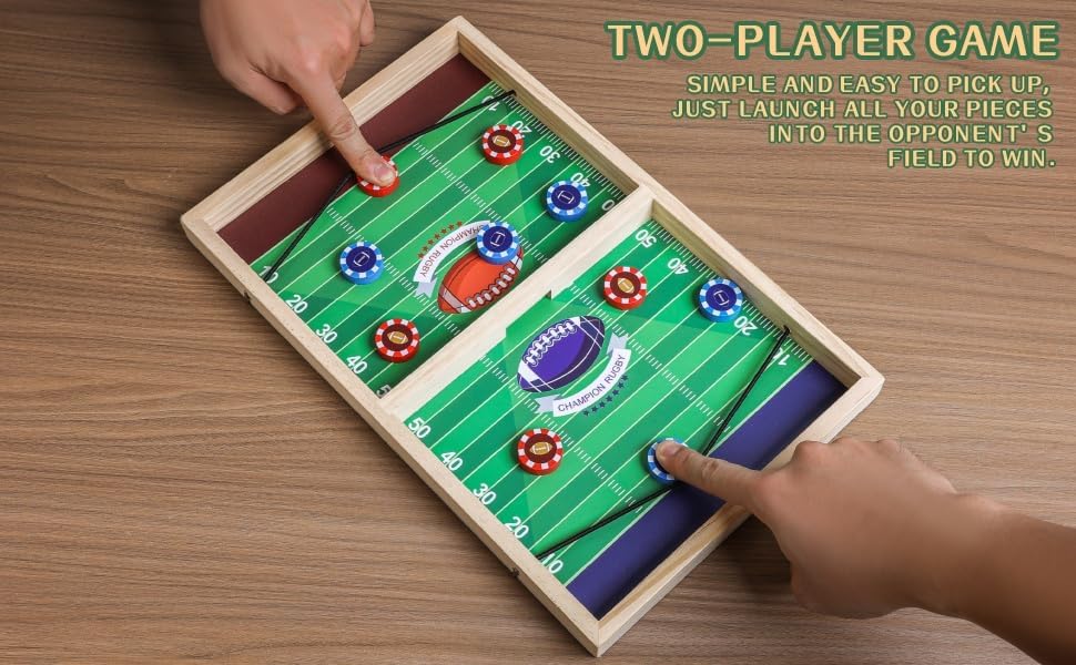 Rugby Fast Classic Slingshot Puck Game Wooden Air Hockey Board Games for Family Game Night or Friends Party,Table Games for Adults and Kids, Test Your Speed and Accuracy,2-Player（Medium Size）