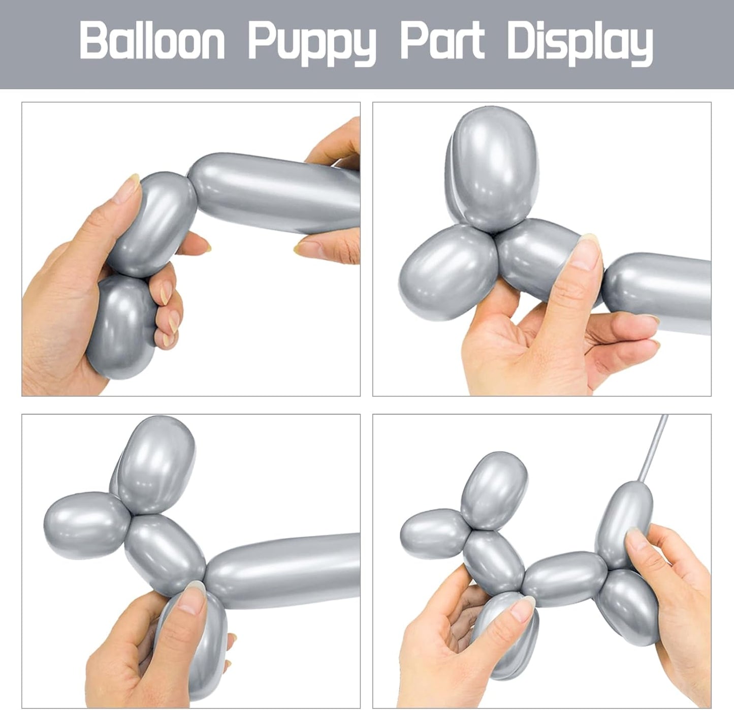 100Pcs 260 Balloons Metallic Silver Long Balloons for balloon animals, silver Skinny Latex Twisting Balloon for Animals Modeling Christmas Birthday Wedding Party Decorations.(Sliver)