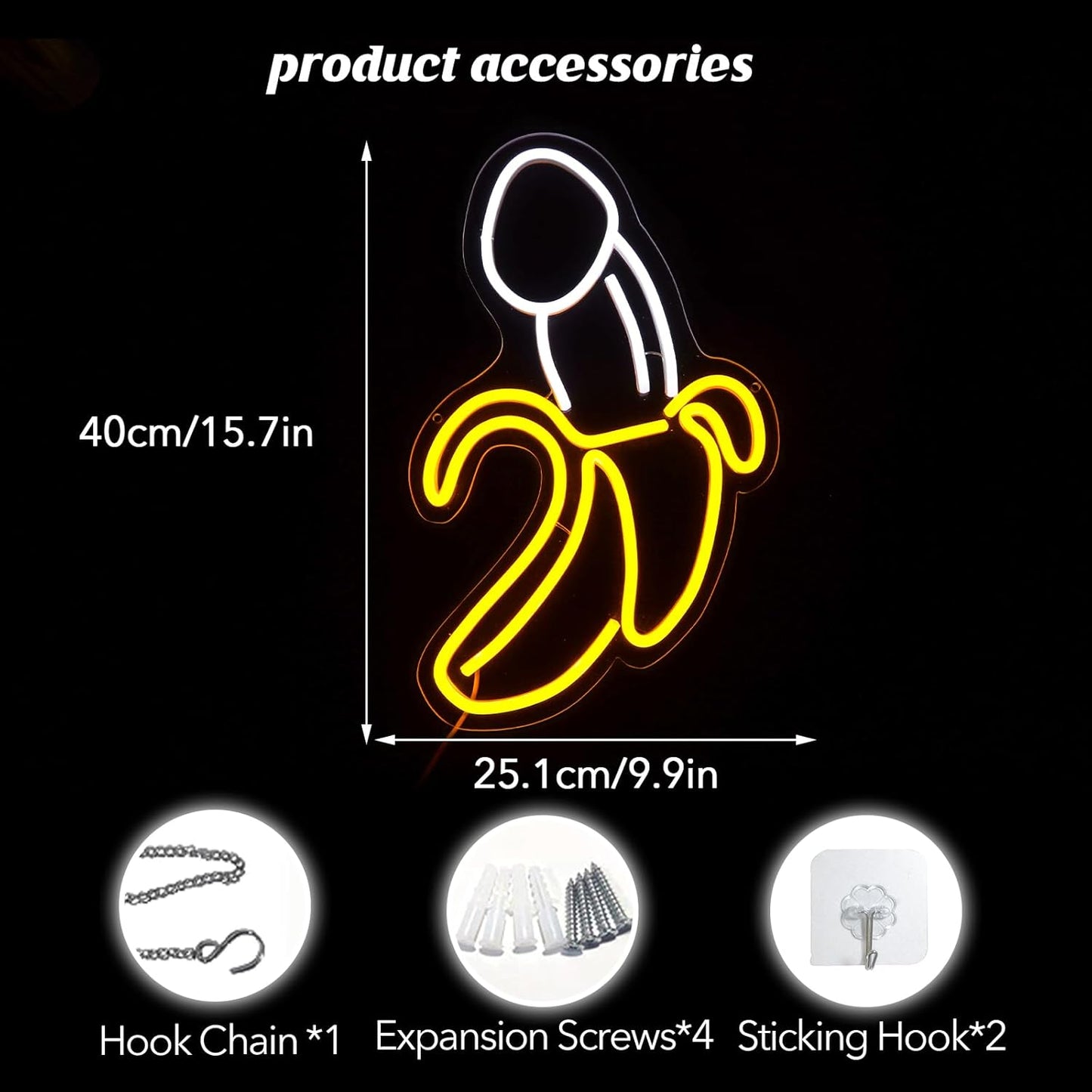 Penis Banana LED Neon Sign - Funny Adult Decor for Bachelorette Party, Sex Shop, Strip Club, Bedroom Wall Art, Gay Man Gift, Intimate Room Decoration