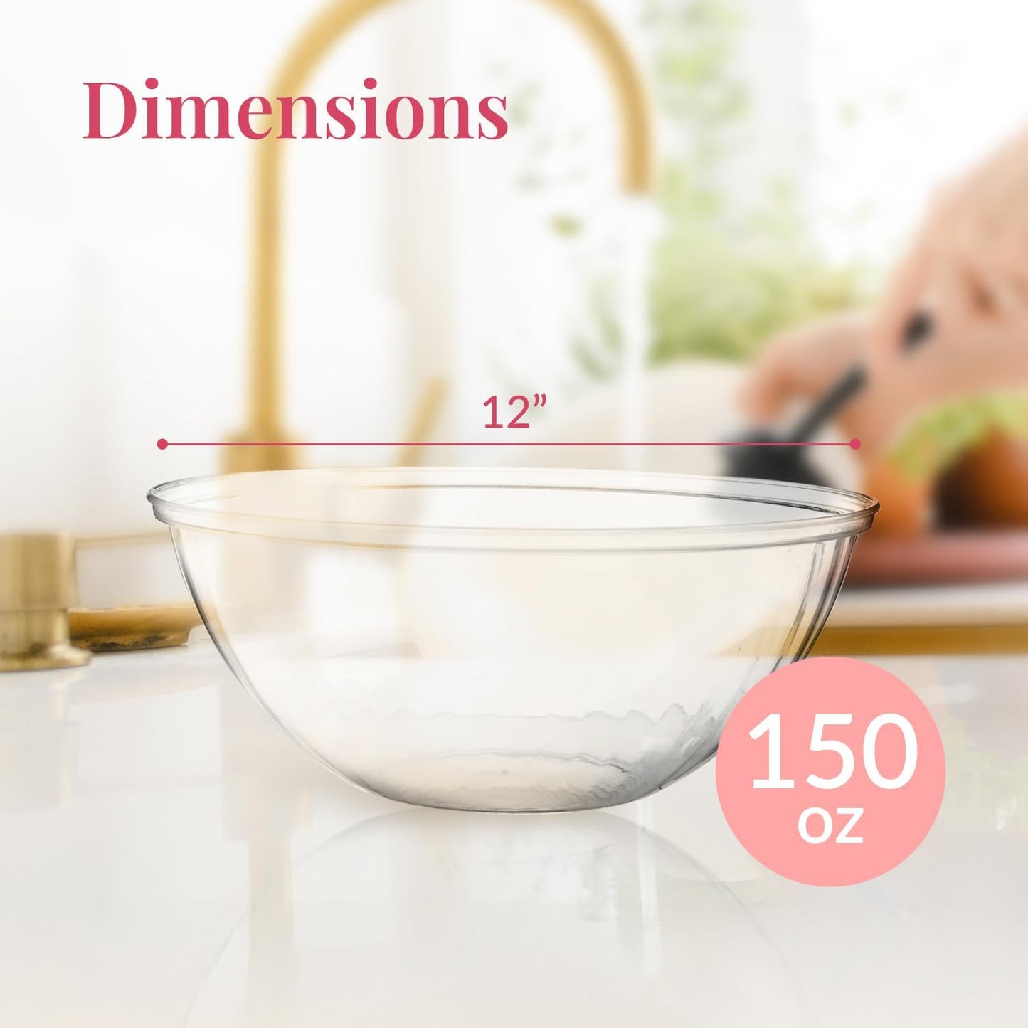 Prestee Clear Plastic Serving Bowls, 150 Oz 4 Pack - Round Large Disposable Bowls, Punch Bowl, Party, Chip Bowl Containers - Candy, Salads, Parties, and Serving Food - Large Salad Dish for Eating