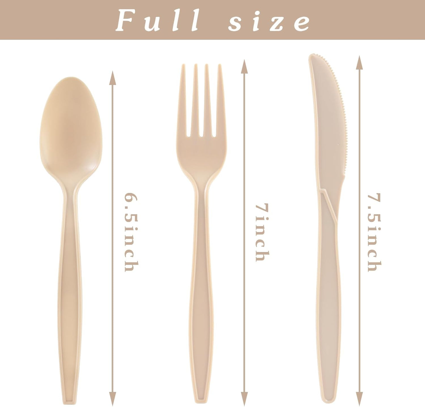 Compostable Utensils, Light Brown Plastic Silverware, Compostable Cutlery 100 Forks 100 Spoons 100 Knives, No Plastic Disposable Silverware, Eco Friendly Disposable Cutlery for Party Office Wedding
