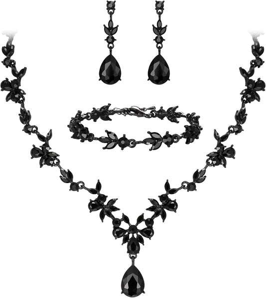 BriLove Wedding Jewelry Set for Women Bride, Y-Necklace Tennis Bracelet Dangle Earrings Crystal Teardrop Marquise Cluster for Bridal Bridesmaid