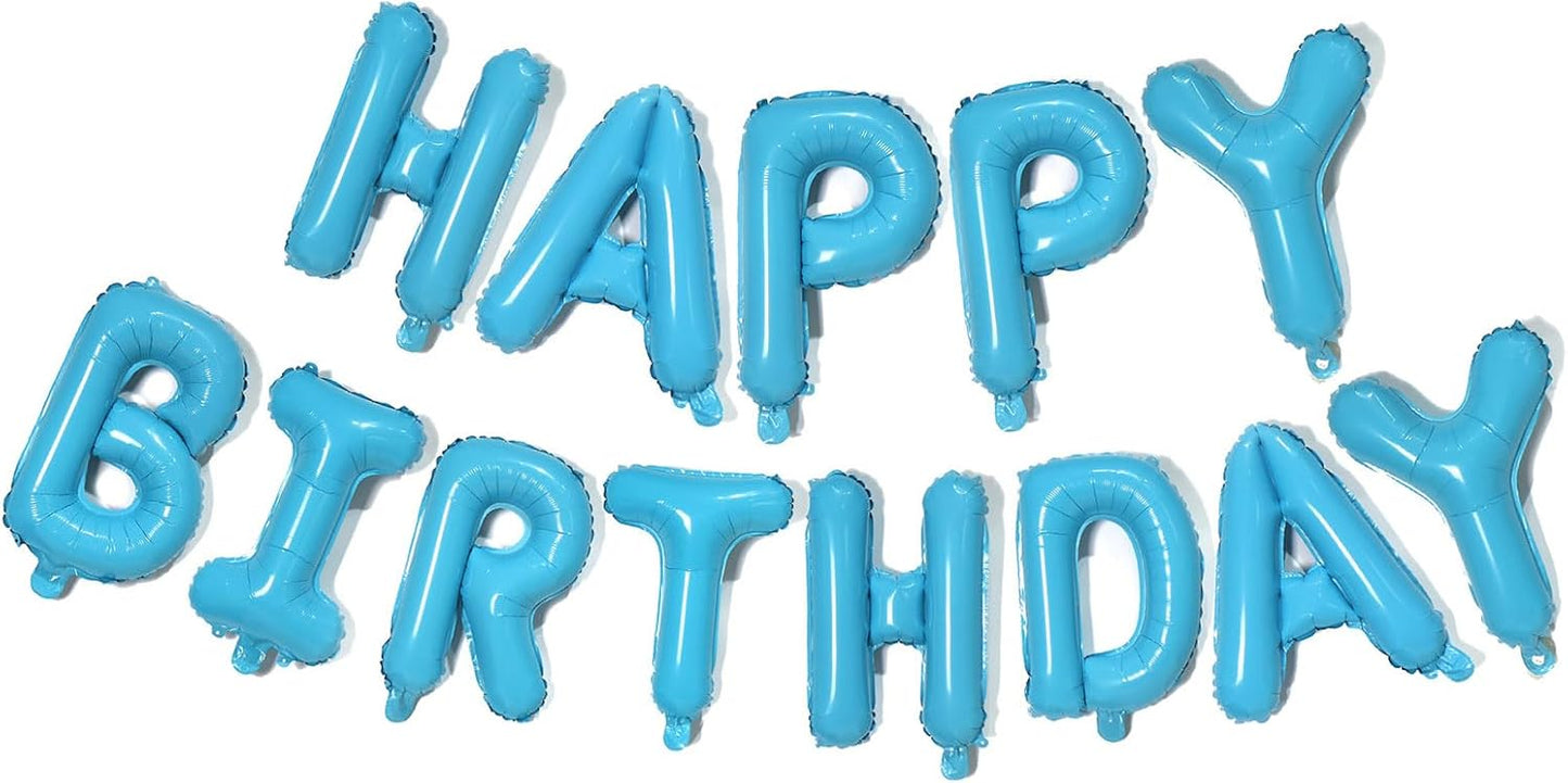 KALOR Light Blue Happy Birthday Balloons Banner, 16 Inch Mylar Foil Letters Balloon Sign for Women, Men, Boys & Girls Kids Birthday Decorations Photo Backdrop