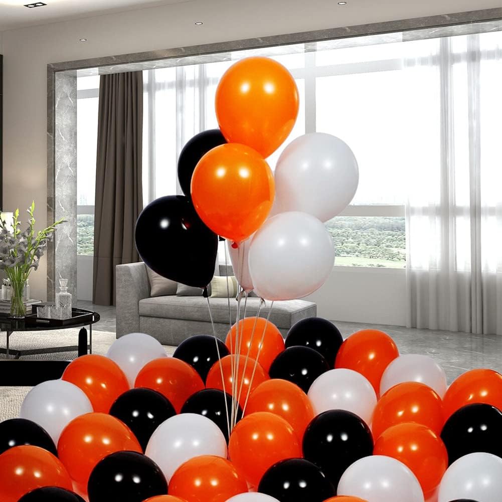 300 Pack Orange Black and White Balloons - 5 Inch Mini Orange Black and White Latex Small Balloons - 100 of Each of 3 Colors for Halloween Party Balloon Arch Garland Assorted Colors Decorations