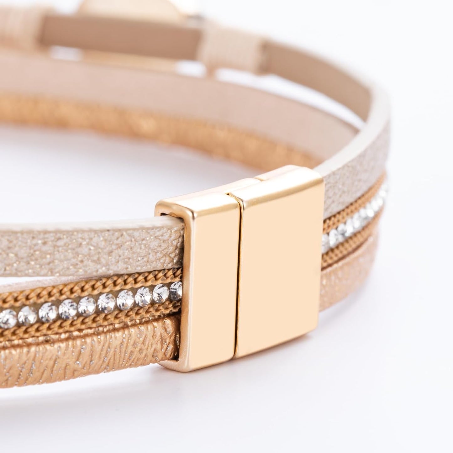 FANCY SHINY Leather Wrap Bracelet Boho Cuff Bangle Bracelets Crystal Bead Bracelet with Magnetic Clasp Jewelry Gifts for Women