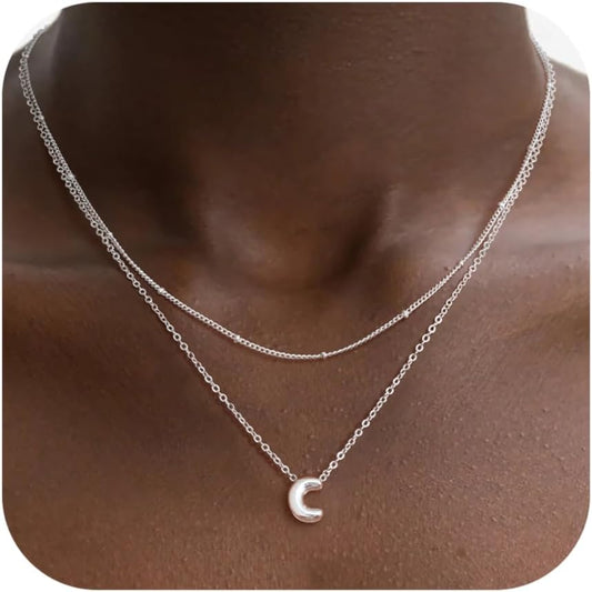 Bubble Letter Necklace Layered Initial Necklaces for Women Dainty Cute Choker Pendant Stack Jewelry Teen Gift Trendy Stuff
