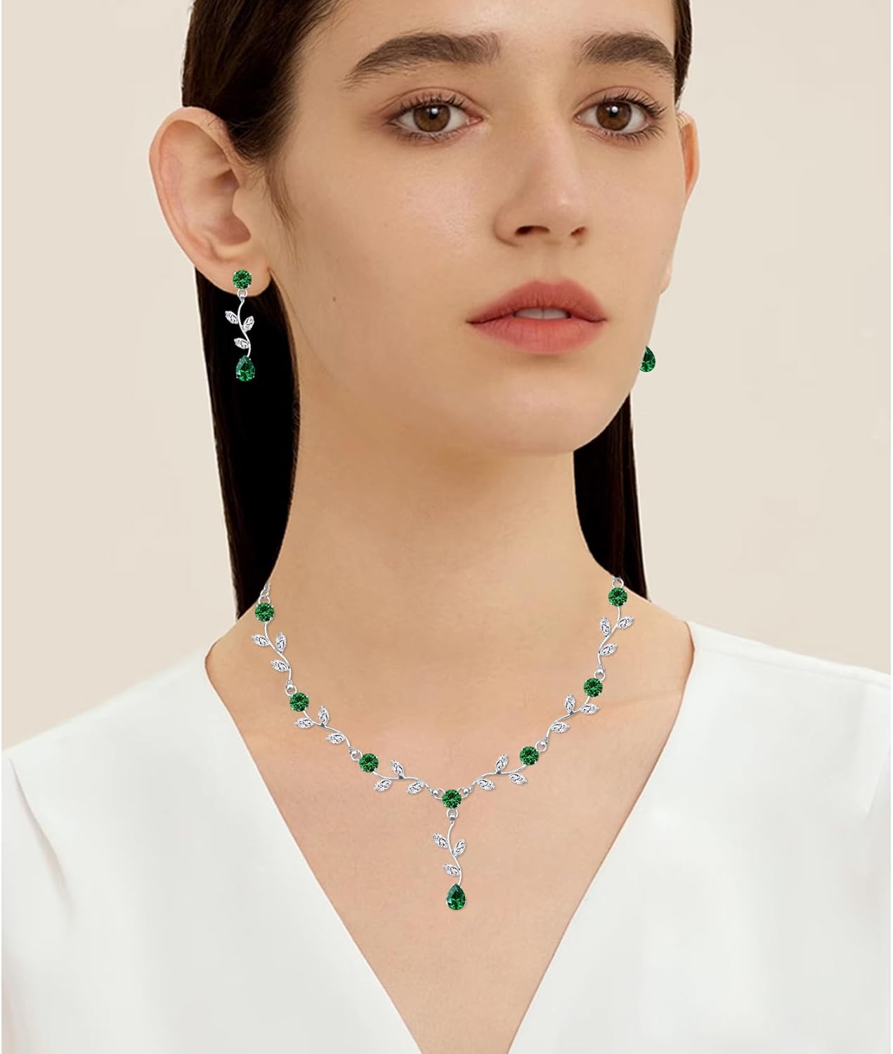 Elegant Bridal Jewelry Sets for Wedding Bride Leaf Shape Cubic Zirconia Necklace Earrings Bracelet Set Prom Costume Accessories