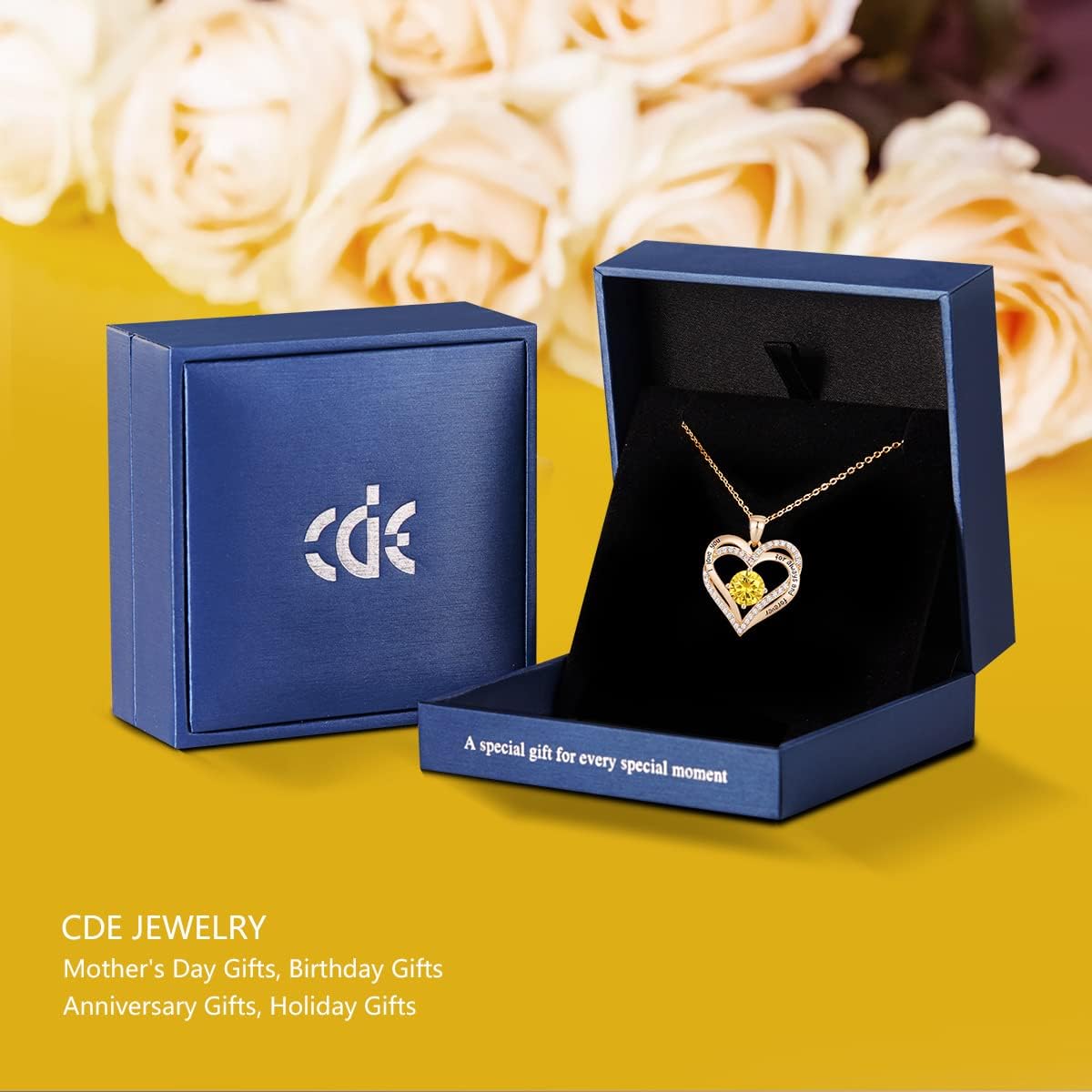CDE Forever Love Heart Necklaces for Women, Wedding Anniversary, Birthday Mothers Day Christmas Day Gifts for Mom, Mother, Wife, friend, S925 Silver Jewelry with Birthstone Pendant