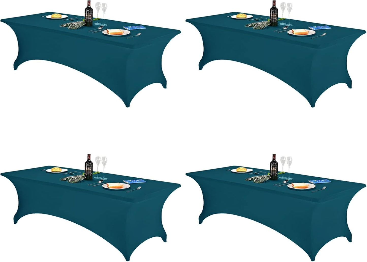 FORLIFE 4Pack Spandex Table Covers，Fitted Tablecloth for Rectangular Tables, Stretch Patio Table Covers, Universal Spandex Table Cover for Wedding, Banquet, Party (8ft, Peacock)