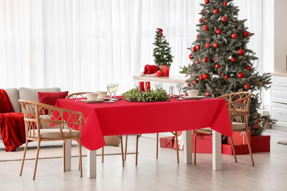 homing Square Vinyl Tablecloth, Waterproof Spillproof Plastic Flannel Backed Table Cloth, Wipe Clean Table Cover for Dining, Buffet Parties and Camping (Red, 54" x 54")