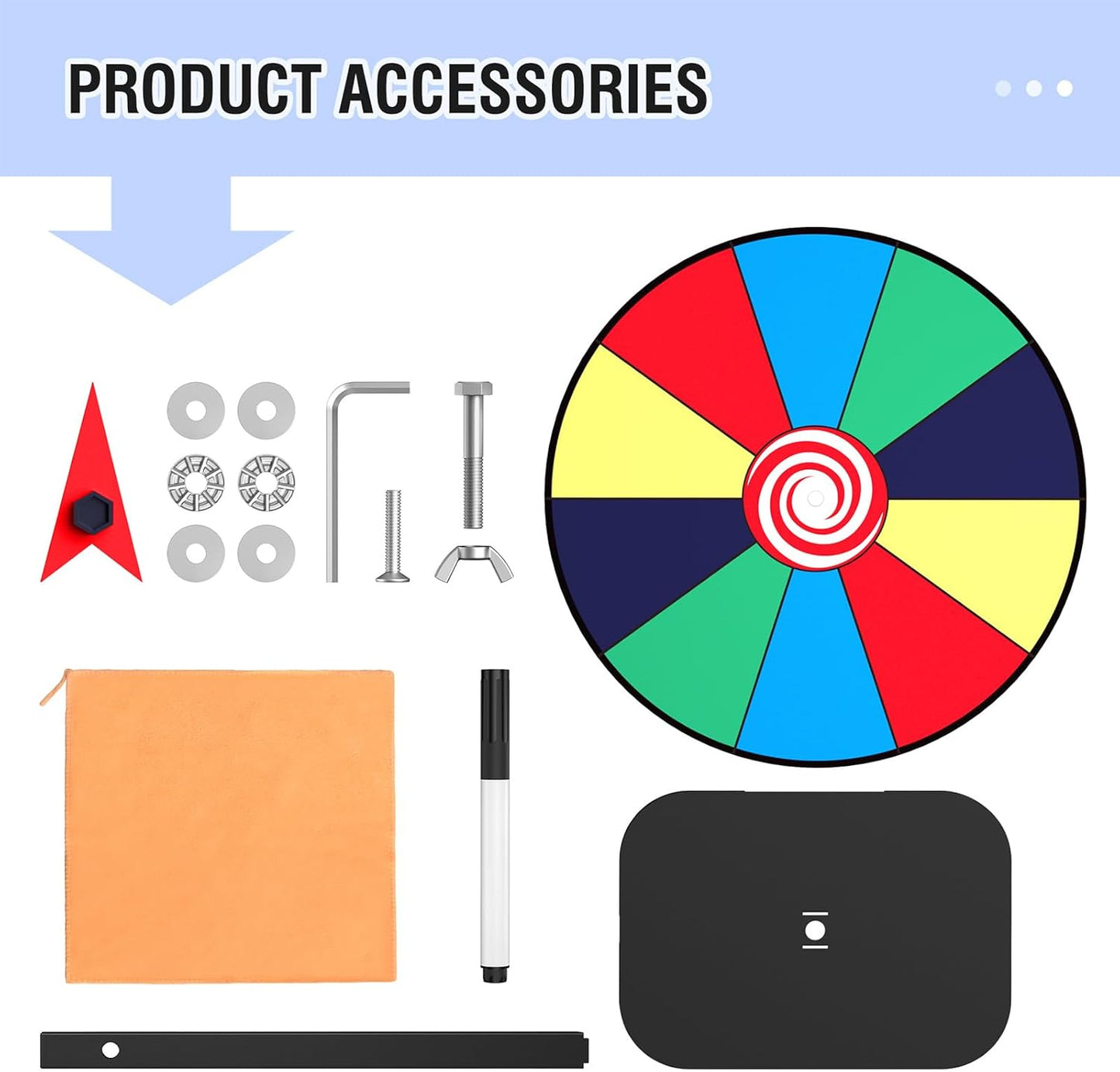 8 Inch Prize Wheel Spinner with Stand, Dry Erase Spinning Wheel for Prizes with Marker and Cloth Used for Wiping, Spin The Wheel Game for Home Parties, Trade Shows & Classroom Activities