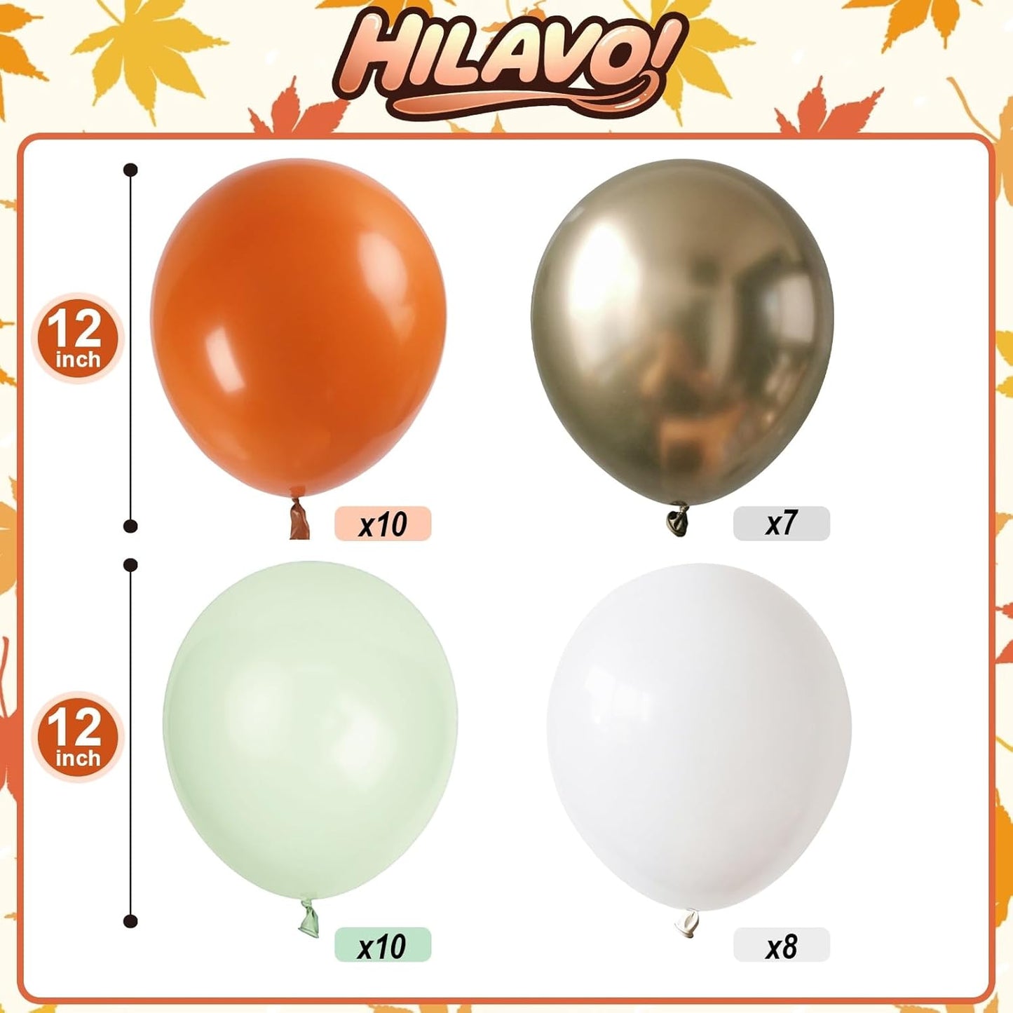 Fall Balloons Set, 12 Inch Thanksgiving Balloons, Retro Burnt Terracotta Rust Orange Dusty Sage Mint Green White Metallic Gold Latex Balloon for Thanksgiving Autumn Harvest Fall Birthday Decorations