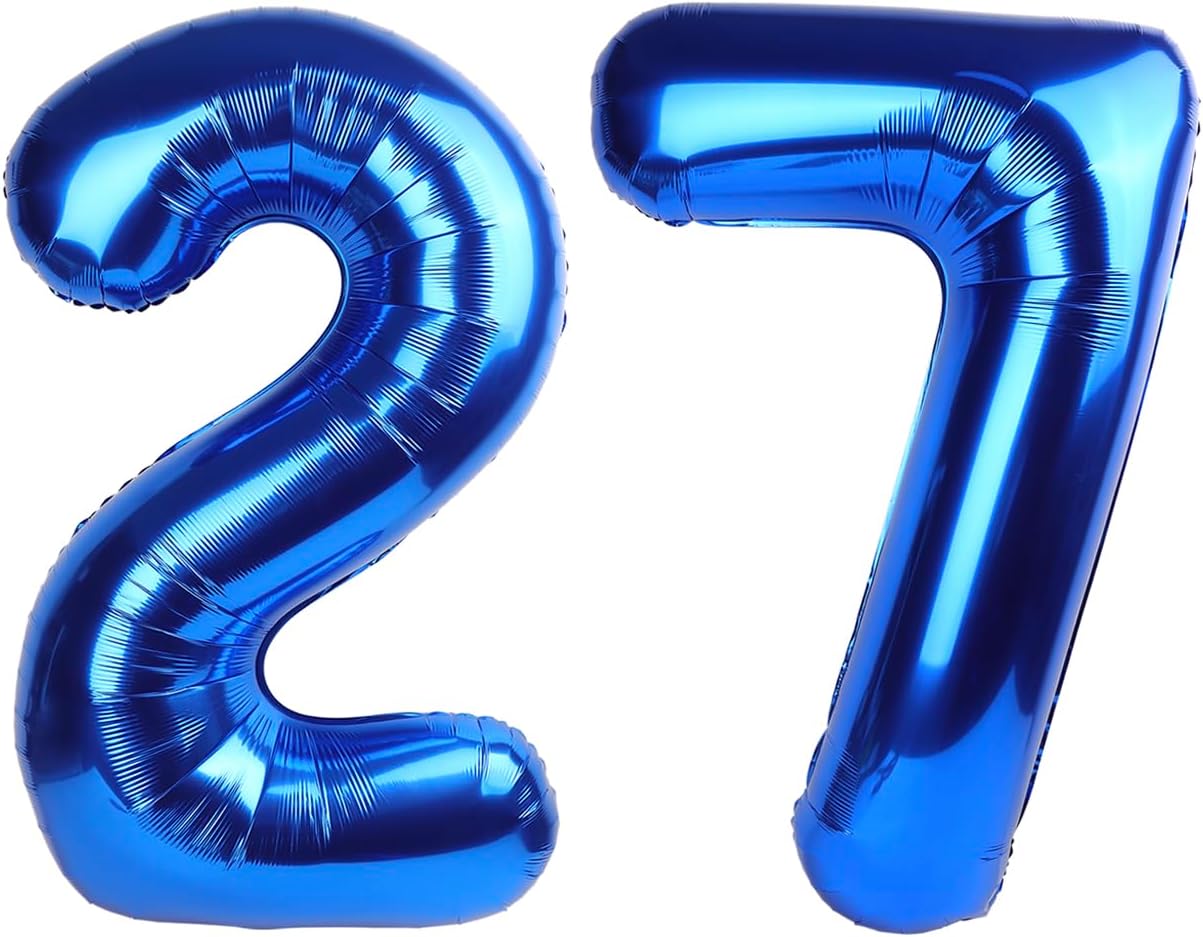 Navy Blue Number 27 Balloon 40 inch, 27 Number Balloons, 27th Navy Blue Birthday Decorations, 27 Year Old Women Men Blue Party Supplies