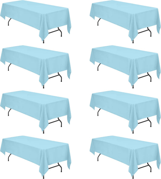 BRILLMAX 8 Pack Light Blue Tablecloths for 8 Foot Rectangle Tables 60 x 126 Inch - 8ft Rectangular Bulk Linen Polyester Fabric Washable Cloth Cover for Wedding Reception Banquet Birthday Party