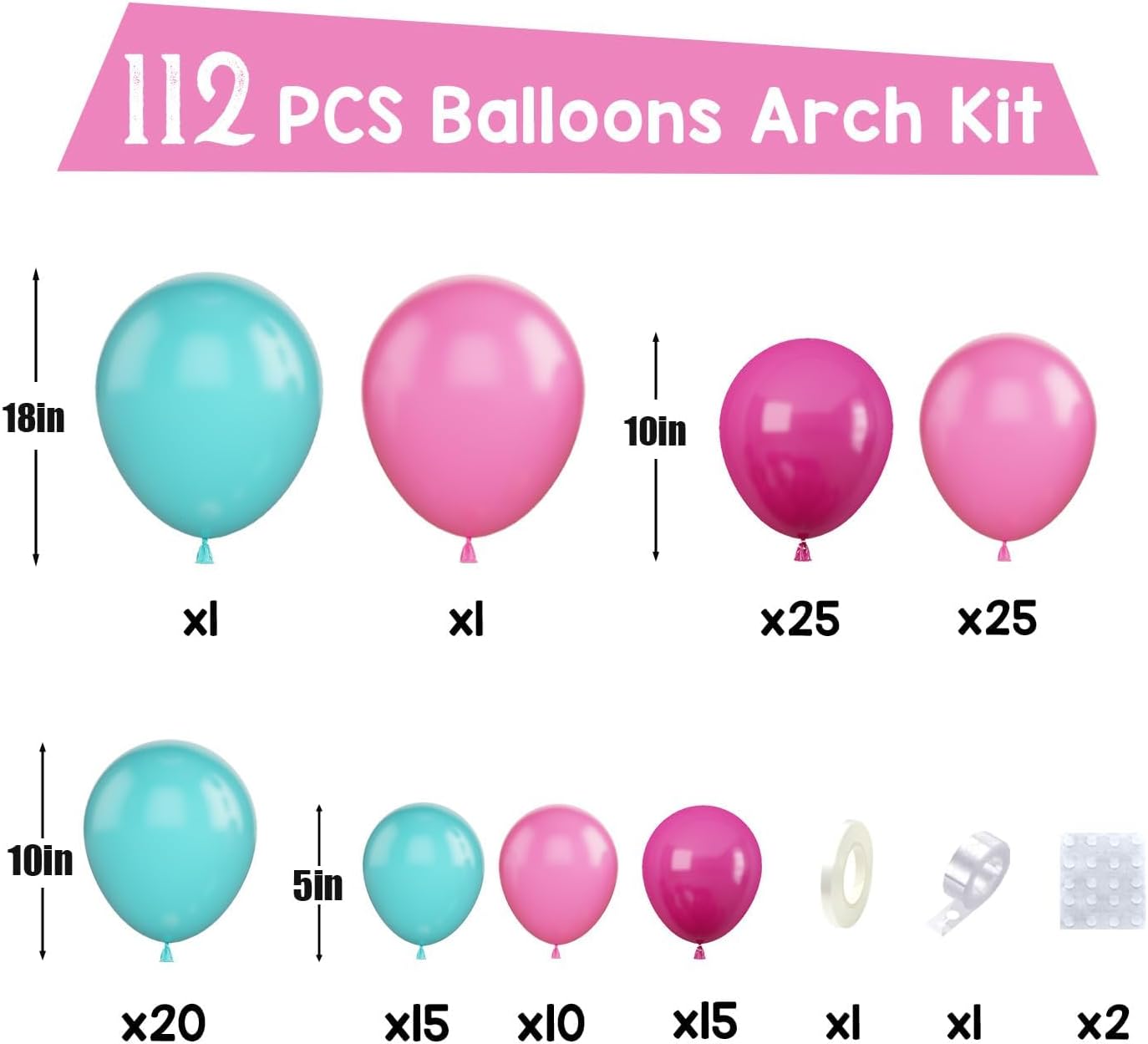 Hot Pink and Teal Balloon Arch Kit, 112Pcs Pink Teal Balloon Garland Kit Teal Blue Hot Pink Latex Balloons Turquoise Pink Helium Balloons for Birthday Summer Party Baby Shower Wedding Anniversary
