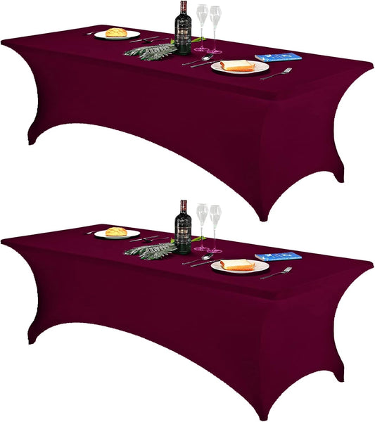 FORLIFE 2Pack Spandex Table Covers，Fitted Tablecloth for Rectangular Tables, Stretch Patio Table Covers, Universal Spandex Table Cover for Wedding, Banquet, Party (8ft, Burgundy)