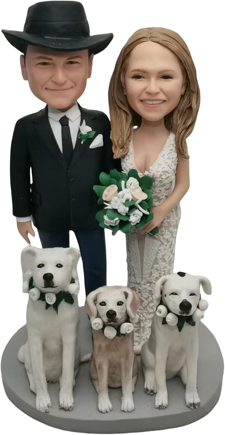 Custom Bobblehead Figurine For Groom and Bride Fully Customizable wedding cake topper， Wedding Couple Custom dolls, personalized custom bobbleheads sculpture holiday gifts ，Wedding anniversary doll