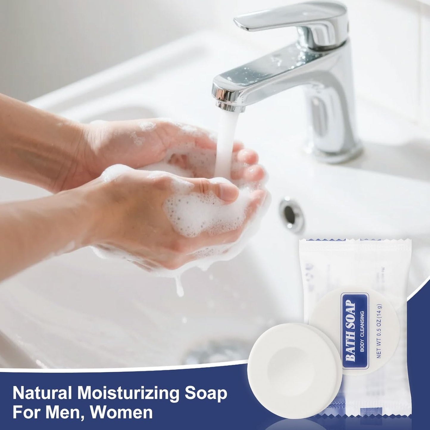 0.5 oz Bulk Travel Size Bars Soap, Individually Wrapped Small Face and Body Cleanser Round Soaps Toiletries Amenities for Hotel, Guest, Shelter, Charity, Motel, Vacation (100)