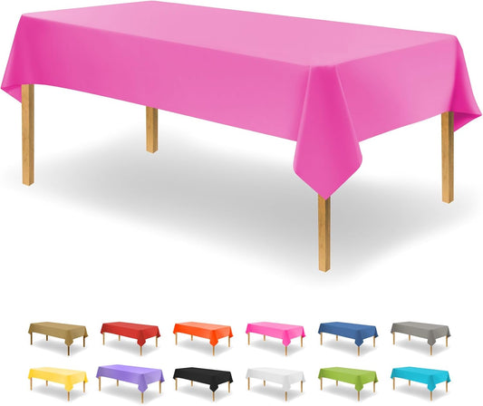 Pink Disposable Plastic Tablecloth for Rectangle Tables (48 Pack) Premium Decorative Table Cloths for Parties, Events & Weddings, Indoors & Outdoors, 54 x 108 inches