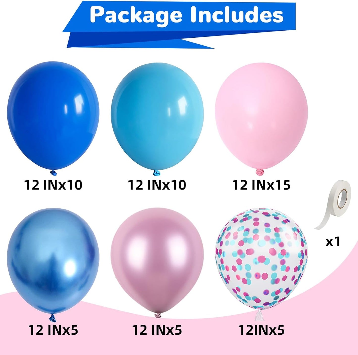 Pink and Blue Balloons 12 Inch Pastel Metallic Blue Baby Light Pink Chrome Latex Balloon Confetti Balloon for Kids Girls Hawaiian Summer Gender Reveal Wedding Birthday Baby Shower Party Decor