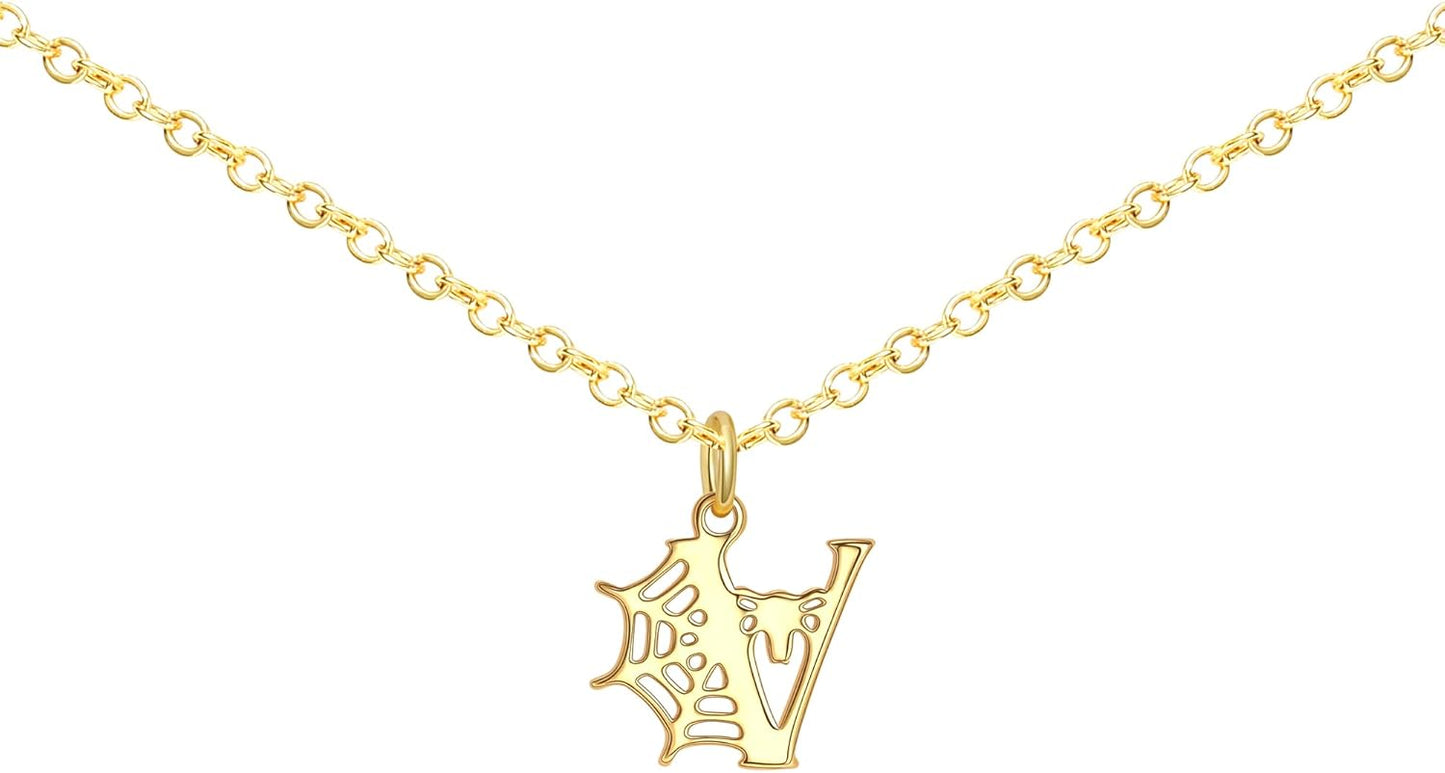 Halloween Necklace Halloween Gifts for Women Initial Necklace with Spider Web for Teen Girl Adjustable Dainty Gold Letter Necklaces for Her Girlfriend Daughter Halloweens Birthday Gift Basket Jewelry Decorations