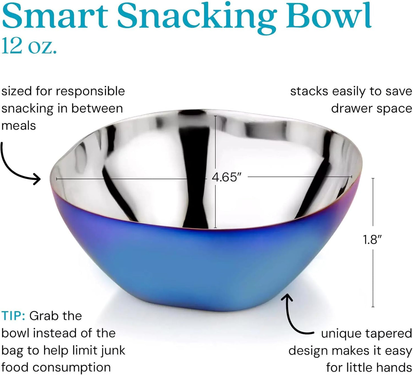 Ahimsa Stainless Steel Bowls for Kids | Non Toxic, Pediatrician Designed Toddler Bowls 12oz | Durable Metal Kids Bowl, Easy to Clean, Dishwasher Safe, Single Fun Blue