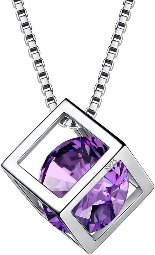 Aurora Tears Birthstone Necklace/Earring 925 Sterling Silver Women Cross/3D Cube/Cresent Moon Birth Stone Jewelry Mens Birthday Gift Anniversary Present