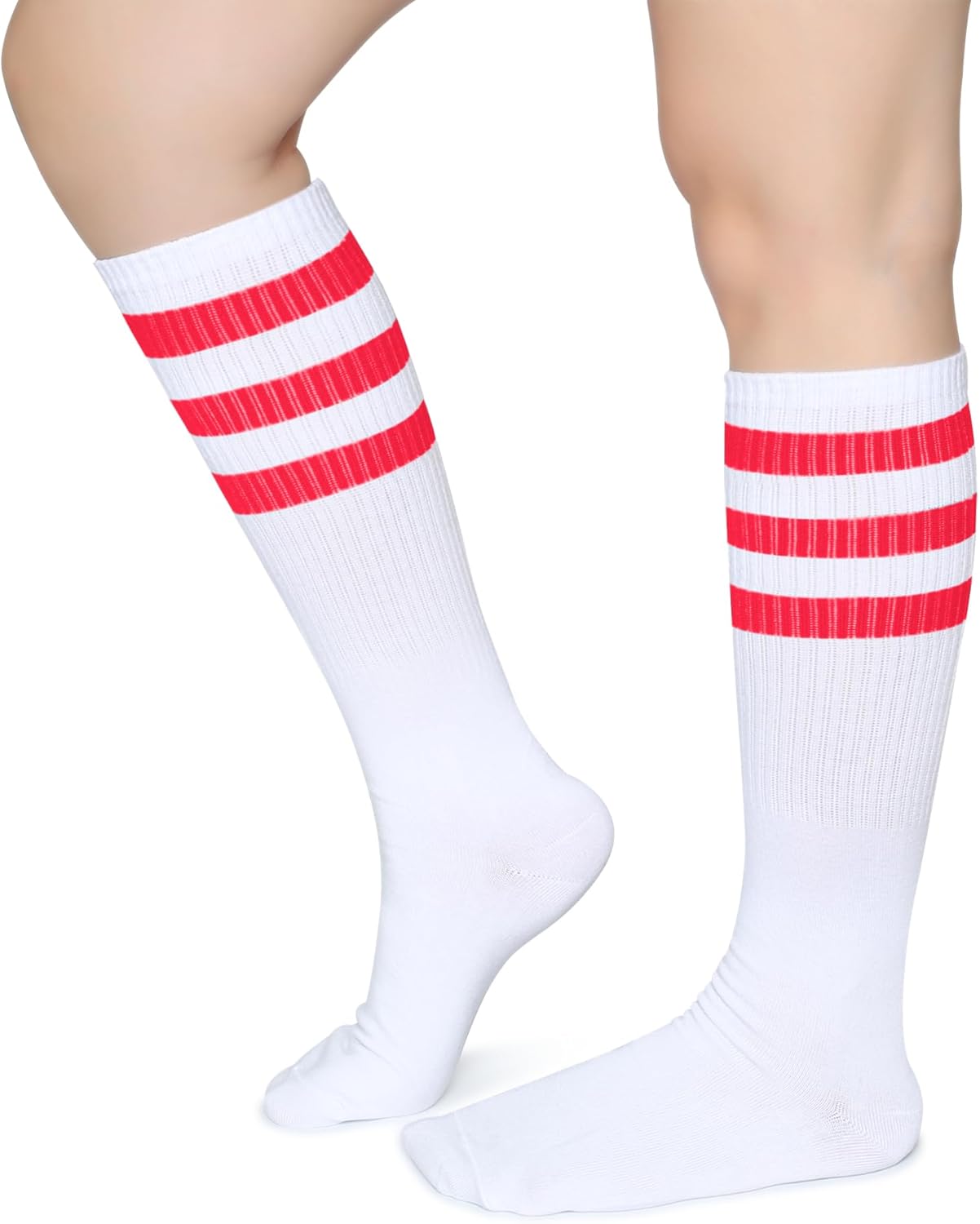 Henwarry Classic Triple Stripes Over the Calf Cotton Retro Tube Socks for Men and Women