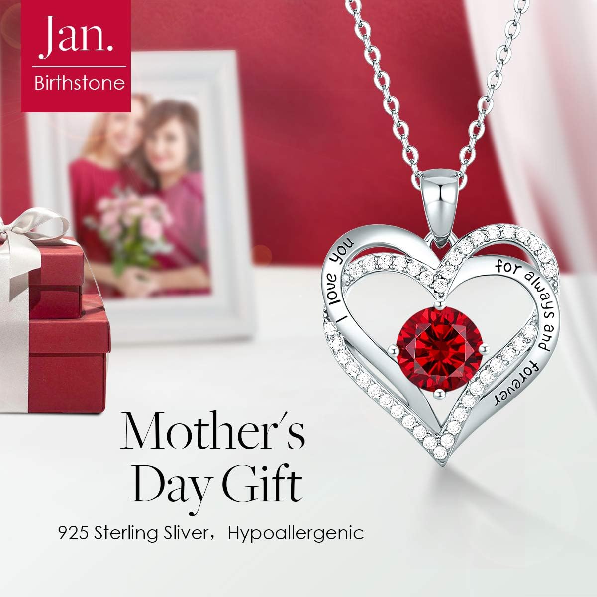 CDE Forever Love Heart Necklaces for Women, Wedding Anniversary, Birthday Mothers Day Christmas Day Gifts for Mom, Mother, Wife, friend, S925 Silver Jewelry with Birthstone Pendant