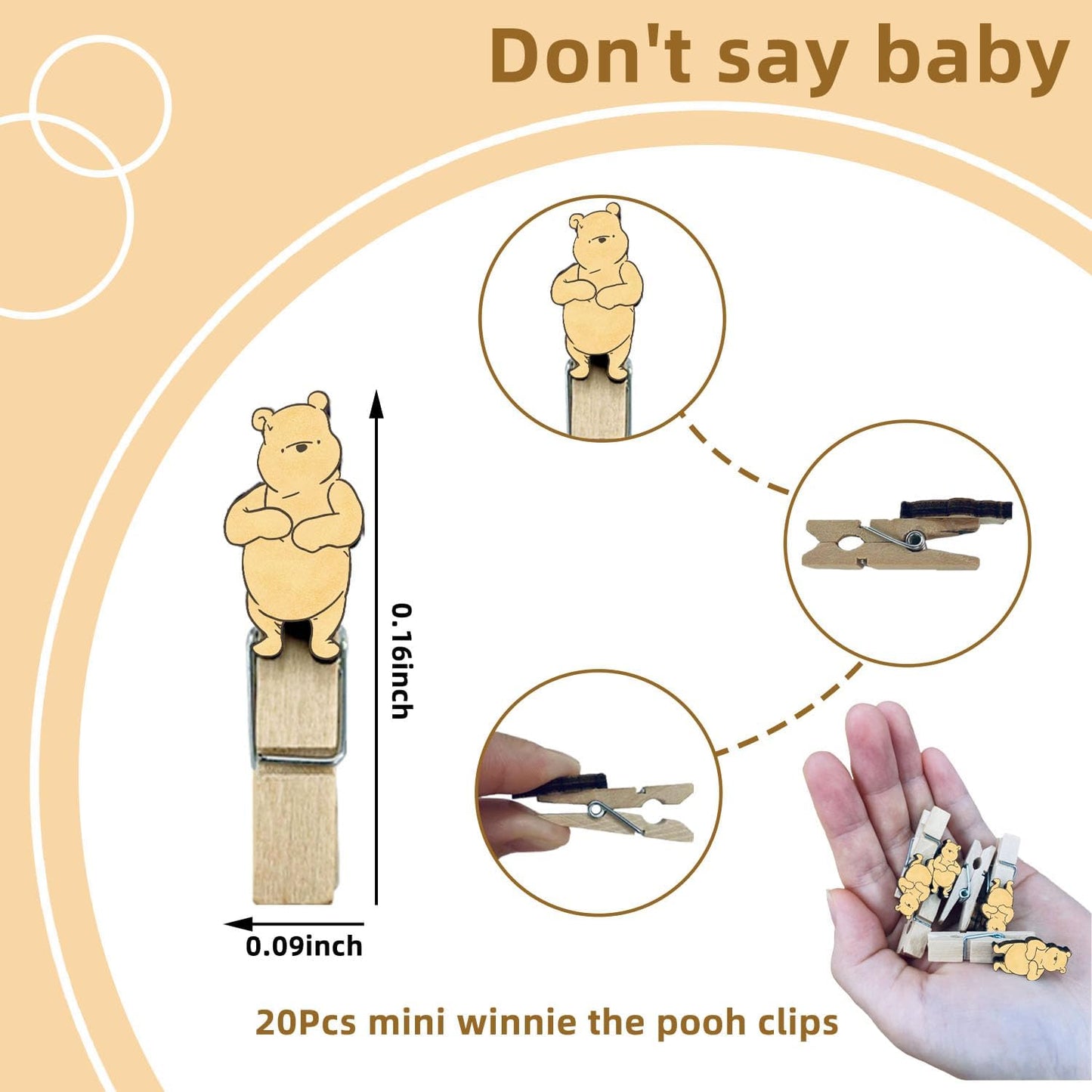 Winnie Don't Say Baby Game Set, Include Don't Say Baby Game Sign and 20 Mini Winnie Clothespins, Winnie Baby Shower Party Decor, Baby Shower Table Sign Centerpieces
