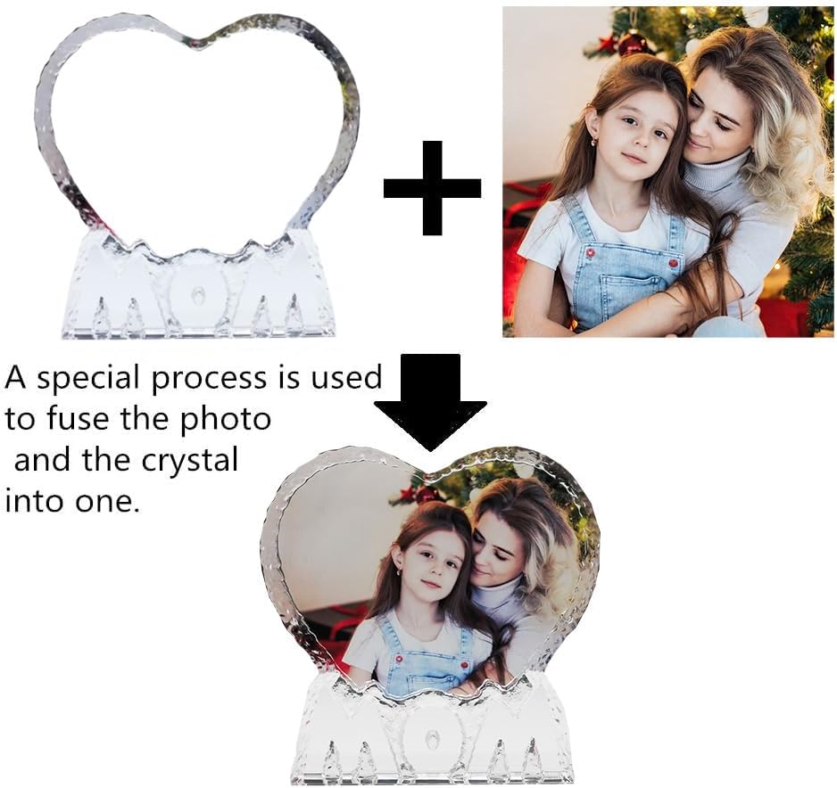 FANF&YKPY Gifts for Mother Personalized Custom Heart-shaped Crystal Photo frame, Grandmother, Gift for Mom, Mother, Wife, Women for Christmas, Mothers Day, Birthday, Wedding Anniversary