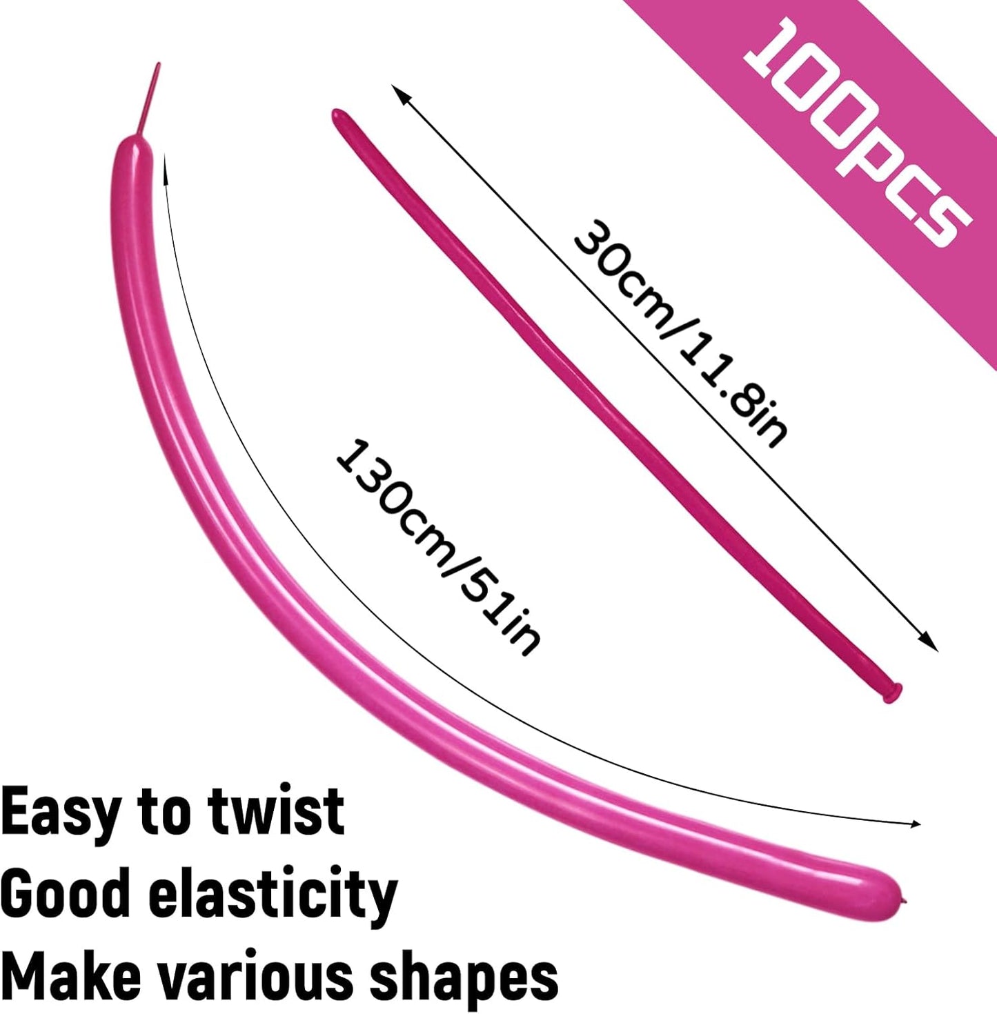 100Pcs Hot Pink 260 balloons, Thickening Latex Rose Red 260q Balloons for Animal Model, Long Twisting Balloons for Halloween Xmas Presents, Animal Shape Weddings, Birthdays Clowns. (Retro rose red)