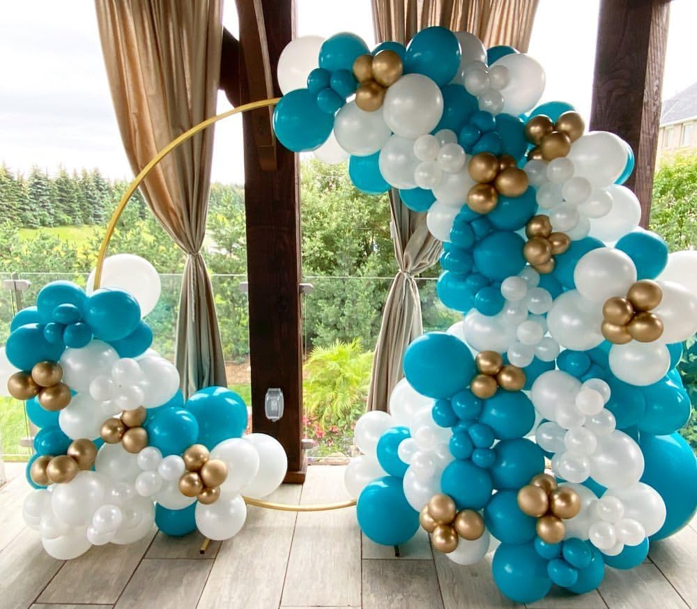 Teal Balloon Arch Kit, ADOINBY 140Pcs Turquoise Teal White Metallic Gold Confetti Latex Balloons 18 12 10 5 Inch Different Size Balloons for Birthday Anniversary Baby Shower Wedding Party Decorations
