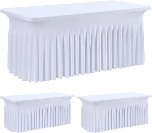 leegleri 2 Pack White Spandex Fitted Table Clothes for 6 Foot Rectangle Tables, Wrinkle Free 6ft Fitted Table Cover, Spandex Table Skirt for 6FT Rectangle Tables-for Banquet Weddings Parties
