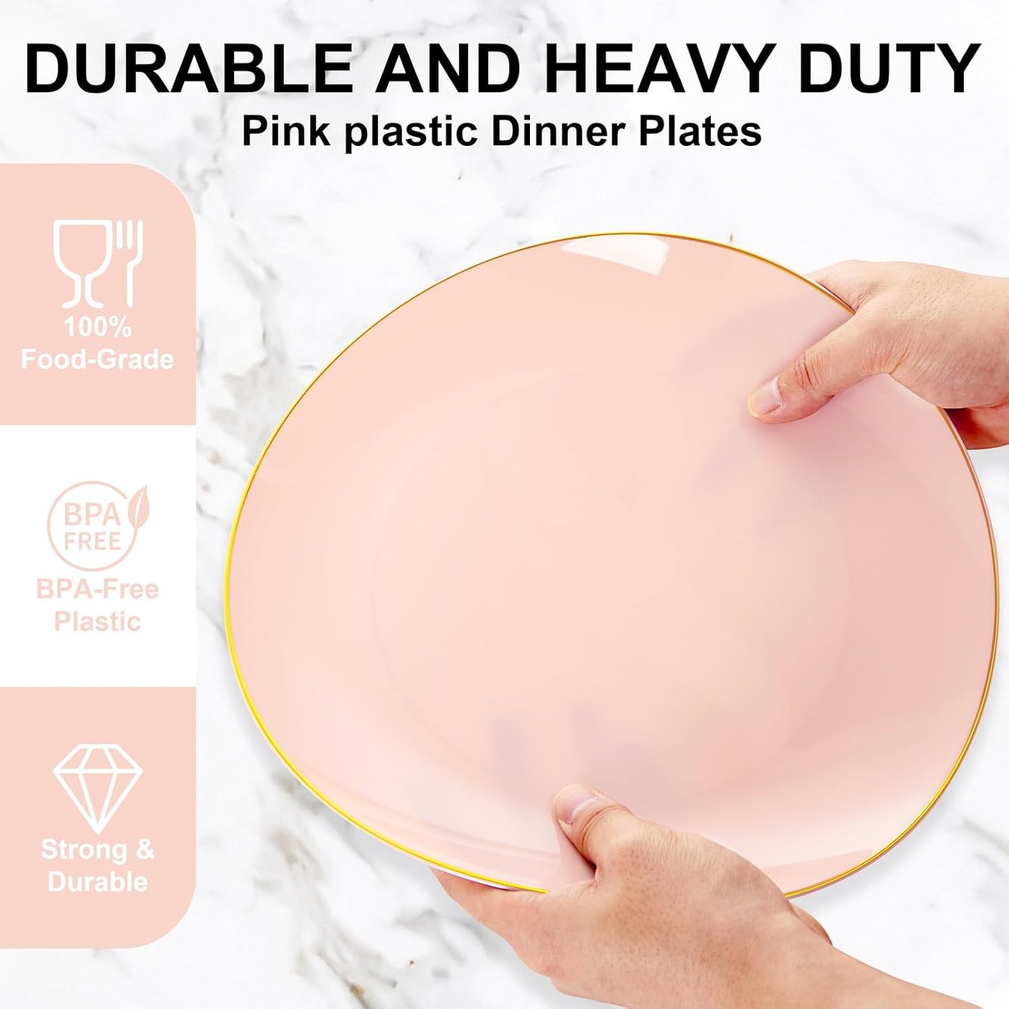 YOUBET 175PCS Pink Plastic Plates - Pink and Gold Disposable Plates Include 50 Plastic Plate, 75 Silverware, 25 Cups, 25 Napkins for Wedding & Party & Birthday