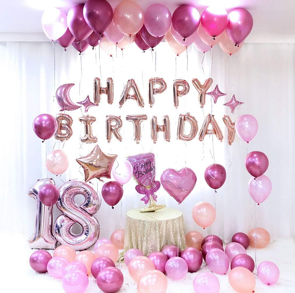 KALOR Rose Gold Happy Birthday Balloons Banner, 16 Inch Mylar Foil Letters Balloon Sign for Women, Men, Boys & Girls Kids Birthday Decorations Photo Backdrop