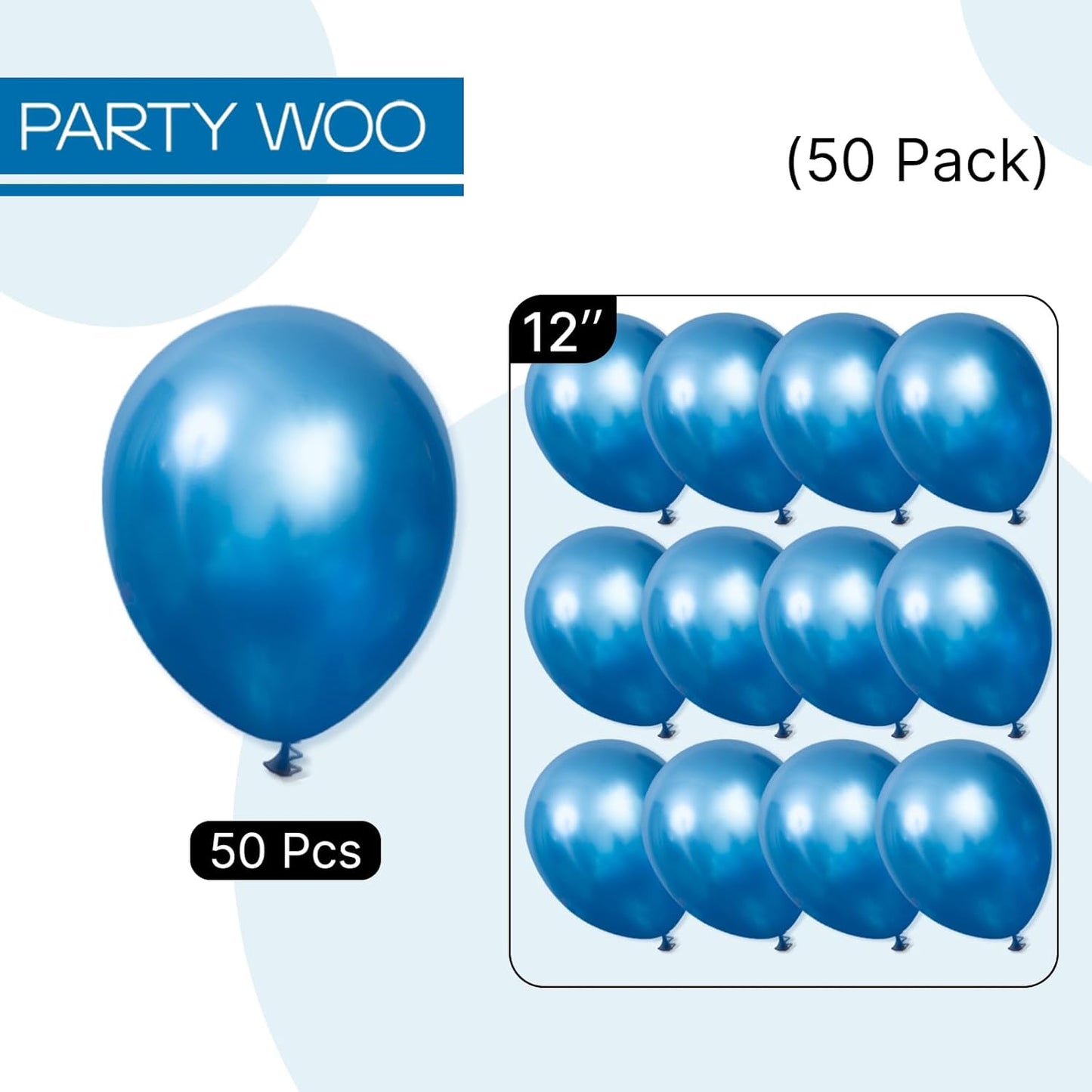 PartyWoo Metallic Blue Balloons 50 pcs 12 Inch Chrome Blue Latex Helium Balloons for Graduation Wedding Baby Shower Engagement Wedding Gender Reveal Birthday Party Decorations Blue-G106